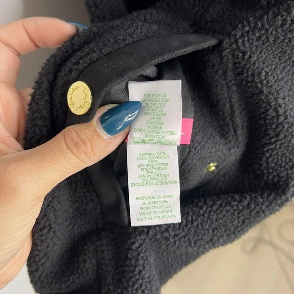 Lilly Pulitzer Brooklee Reversible Sherpa Vest‎ Black Faux Suede Size XL EUC - Picture 13 of 16